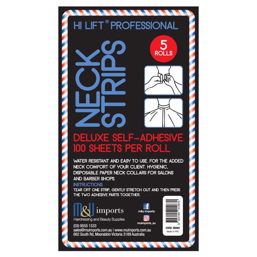 Deluxe Self Adhesive Neck Strips 5 Rolls x 100 Sheets Per Roll - Black - Click to enlarge